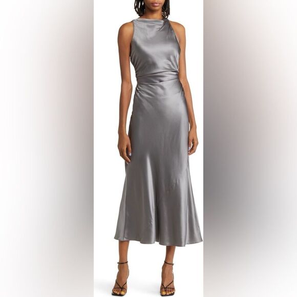 Reformation Casette Maxi Silk Dress “Shale” Open Back Cut-out Sz10 NWT - Picture 2 of 10